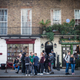 Tourists gather in front of the Sherlock Holmes museum.